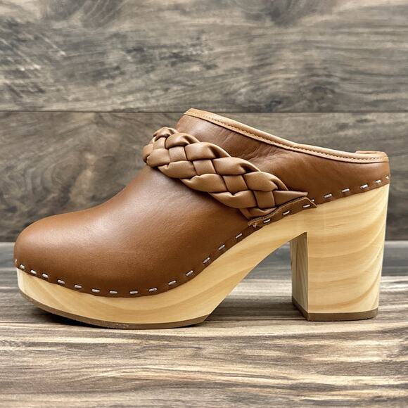 NIB Dolce Vita 8.5 Hila Braided Block Heel Leather Mule Clogs Saddle - Picture 7 of 13